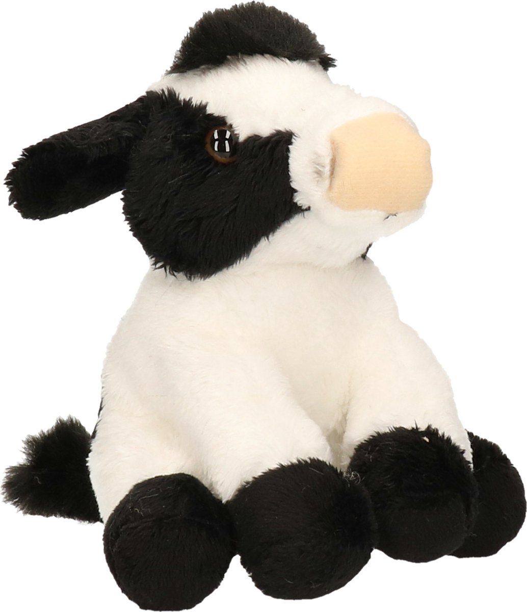 Ravensden Pluche Knuffel koe zittend - 15 cm - Boerderij kinderen knuffels - Koeien - zwart/wit