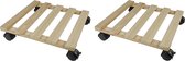 2x Vierkante plantentrolley hout 35 cm - Woonaccessoires/decoratie - Home deco - Kamerplanten trolley/roller vierkant