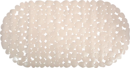 MSV Douche/bad anti-slip mat - badkamer - pvc - beige - 35 x 68 cm - zuignappen - steentjes motief