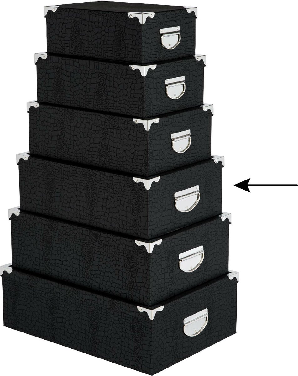 5Five Opbergdoos/box - zwart - L40 x B26.5 x H14 cm - Stevig karton - Crocobox