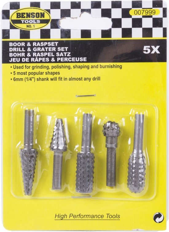 Boor Raspset 5 delig rasp voor hout kunststof en zachte metalen