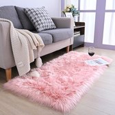 Imitatie lamsvacht schapenvacht tapijt kunstbont decoratief lamsvel tapijt langharig vacht imitatie wol bedmat bankmat (75 x 120 cm, roze)