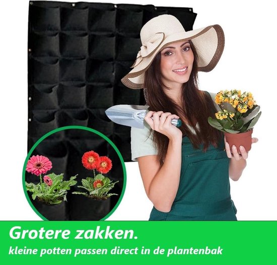 Finnacle - Plantenmuur - Muur met planten - Tuinieren - Tuin - Planten - Plantenbak - Zwart met Groen - Verticale tuin - Hangende tuin - Plantenzak - plantenzakken voor 49 planten – 100 cm x 100 cm - 1 vak is 13x13 cm