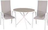 Parma tuinmeubelset tafel Ø90cm en 2 stoel Copacabana wit, grijs, crèmekleur.