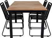 Mexico tuinmeubelset tafel 90x160/240cm en 4 stoel stapelS Lindos zwart, naturel.