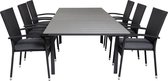 Levels tuinmeubelset tafel 100x160/240cm en 6 stoel Anna zwart, grijs.
