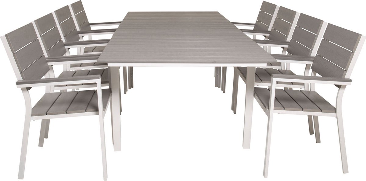 Levels tuinmeubelset tafel 100x160/240cm en 8 stoel Levels wit, grijs.