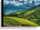 Canvas - Rijstvelden in de Bergen van Indonesië - 40x30 cm Foto op Canvas Schilderij (Wanddecoratie op Canvas)