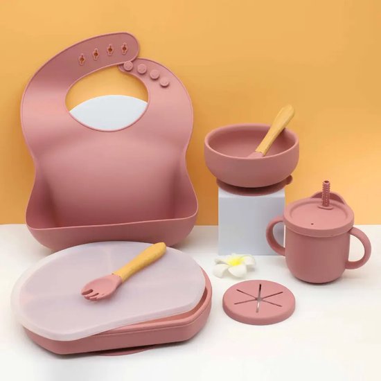 7-Delig Kinder Baby Servies Set Roze, met Siliconen Zuignap - Anti-slip,  BPA-vrij,... | bol.com