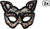 2x Luxe oogmasker panter met kant - Festival thema party fun carnaval feest venetie