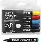 Glas- & Porseleinstiften - standaardkleuren - lijndikte 1-3 mm - semi-dekkend - 2x6 stuks