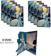 Disney - Princess - Luxe - Invitations avec enveloppe - Cartes d'invitation - 8 Cartes d'anniversaire - Fête d'enfants - Cartes de vœux