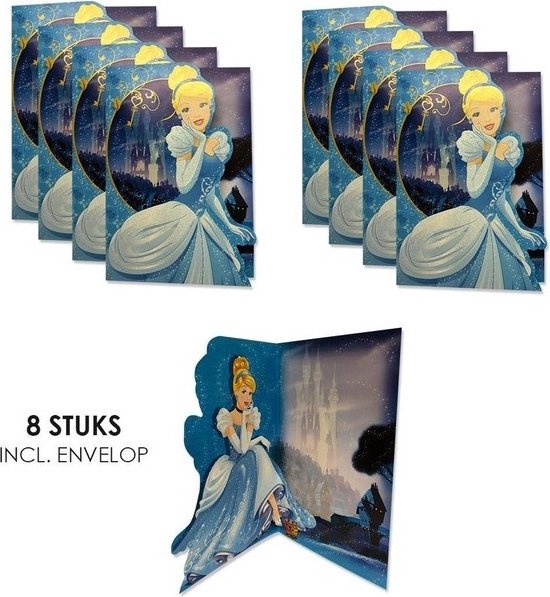 Disney - Princess - Luxe - Uitnodigingen met envelop - Uitnodiging kaarten - 8 Kaarten verjaardag - Kinderfeest - Wenskaarten