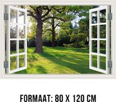 Allernieuwste.nl® Peinture sur Toile Extra Fenêtre avec Vue sur Votre Jardin - Couleur - Décoration Murale Réaliste XL - 80 x 120 cm
