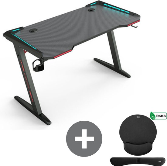 Vonyx DB20 - Bureau Gaming LED 120cm - Noir