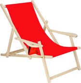 Springos - Chaise longue - Chaise de plage - Chaise longue - Réglable - Accoudoirs - Bois de hêtre - Handgemaakt - Rouge