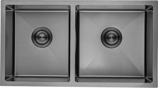 Foto: Lomazoo vermont rvs dubbele spoelbak keuken wasbak gootsteen duurzaam en onderhoudsvriendelijk 815x450x200mm inclusief accessoires