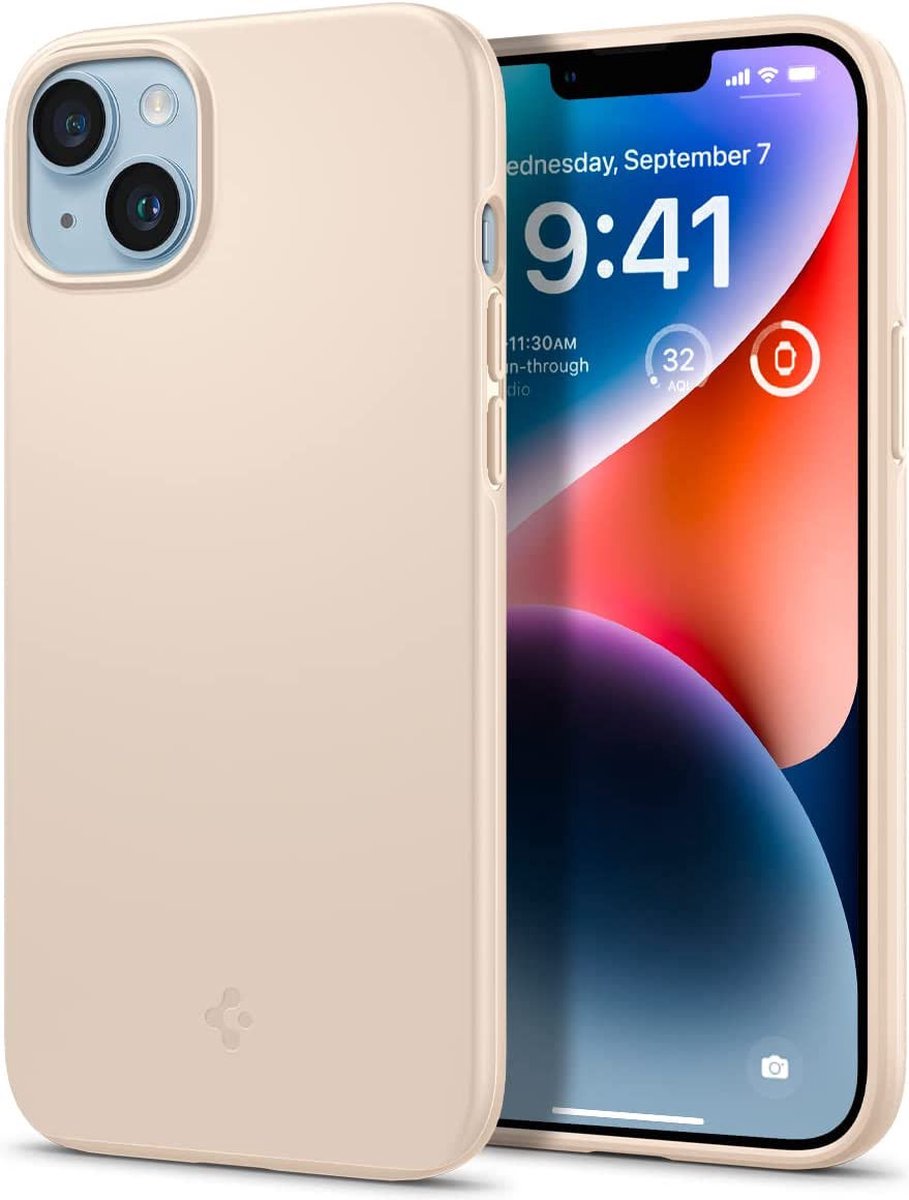 Geschikt voor Spigen Thin Fit Apple iPhone 14 Plus Back Cover Hoesje Beige