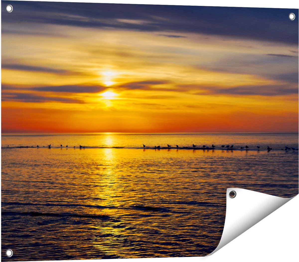 Gards Tuinposter Zonsondergang in de Zee - 80x60 cm - Tuindoek - Tuindecoratie - Wanddecoratie buiten - Tuinschilderij Multikleur