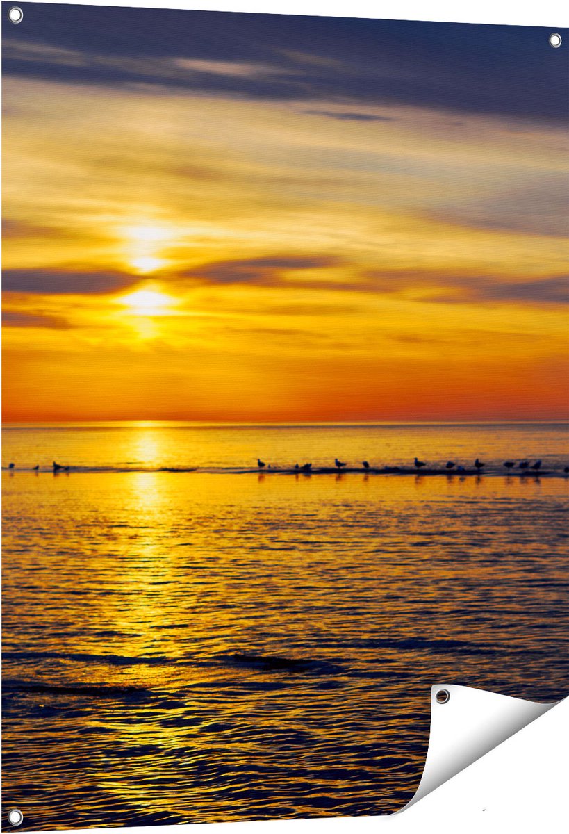 Gards Tuinposter Zonsondergang in de Zee - 80x100 cm - Tuindoek - Tuindecoratie - Wanddecoratie buiten - Tuinschilderij Multikleur
