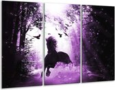 Glasschilderij Paard - Paars, Zwart, Wit - 120x80cm 3Luik - Foto Op Glas - Geen Acrylglas Schilderij - GroepArt 6000+ Glas Art Collectie - Maatwerk Mogelijk