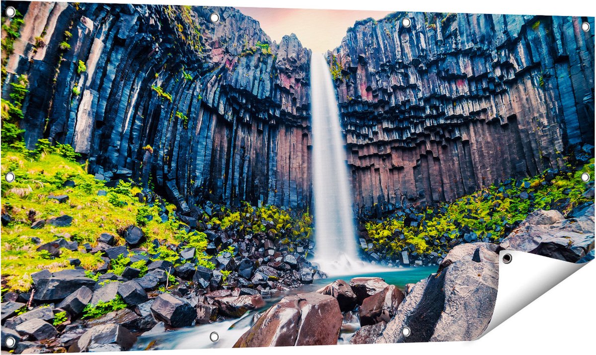 Gards Tuinposter Waterval in IJsland - 120x60 cm - Tuindoek - Tuindecoratie - Wanddecoratie buiten - Tuinschilderij Multikleur