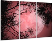 Glasschilderij Maan - Zwart, Paars, Rood - 120x80cm 3Luik - Foto Op Glas - Geen Acrylglas Schilderij - GroepArt 6000+ Glas Art Collectie - Maatwerk Mogelijk