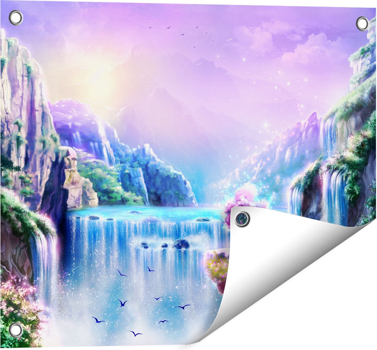 Gards Tuinposter Kleurrijke Sprookjes Waterval - Abstract - 50x40 cm - Tuindoek - Tuindecoratie - Wanddecoratie buiten - Tuinschilderij Multikleur
