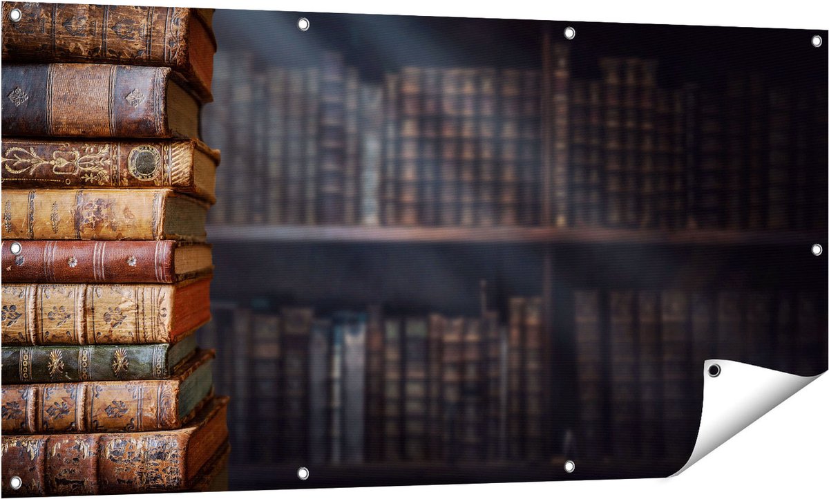 Gards Tuinposter Oude Historische Boeken - Retro - 140x70 cm - Tuindoek - Tuindecoratie - Wanddecoratie buiten - Tuinschilderij Multikleur