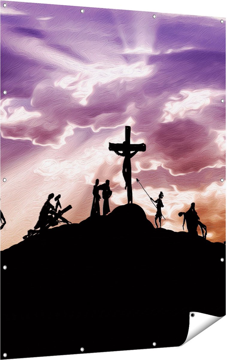 Gards Tuinposter Kruistocht naar het Kruis van Jezus Christus - 120x160 cm - Tuindoek - Tuindecoratie - Wanddecoratie buiten - Tuinschilderij Multikleur