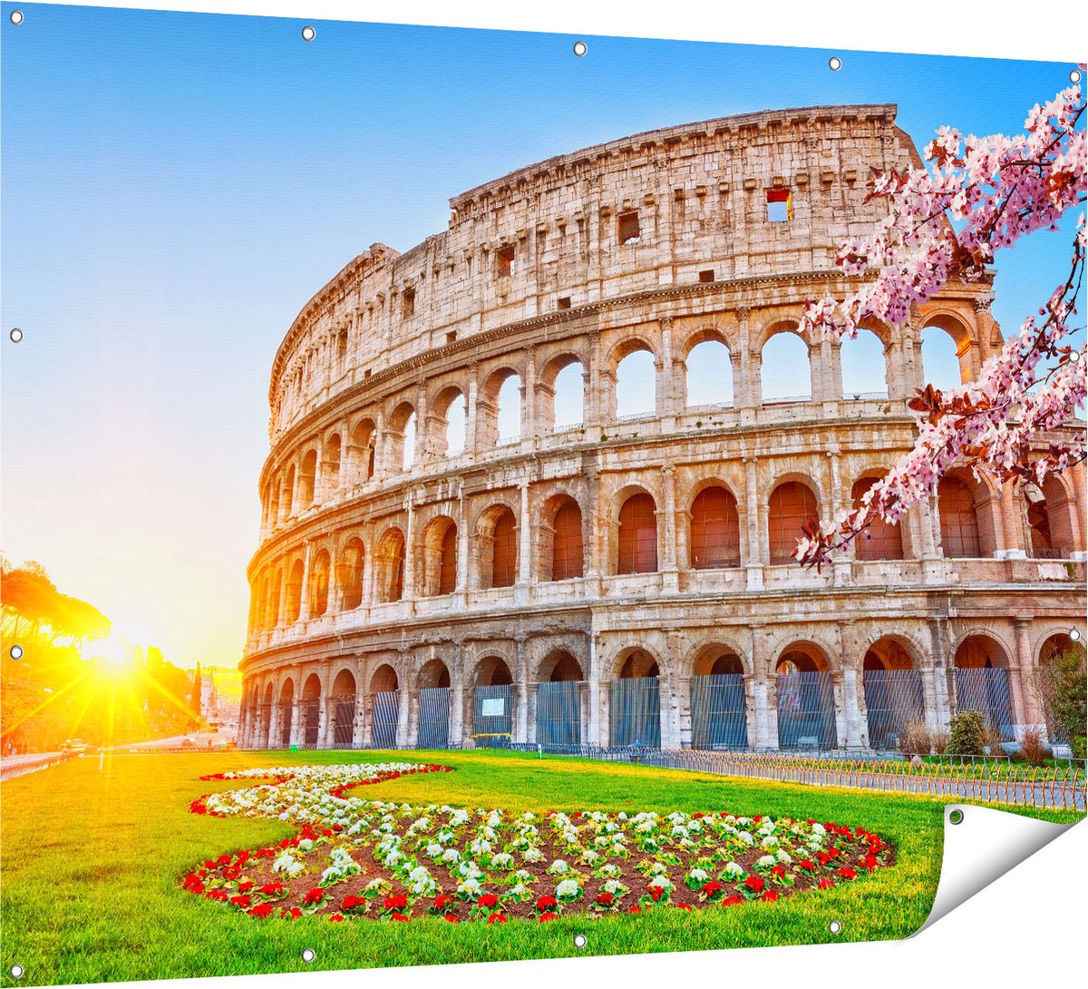 Gards Tuinposter Colosseum bij Zonsopgang in Rome, Itali� - 160x120 cm - Tuindoek - Tuindecoratie - Wanddecoratie buiten - Tuinschilderij Multikleur