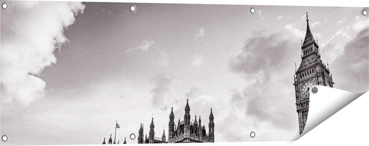 Gards Tuinposter Rode Bussen in Londen - Retro - 120x40 cm - Tuindoek - Tuindecoratie - Wanddecoratie buiten - Tuinschilderij Multikleur