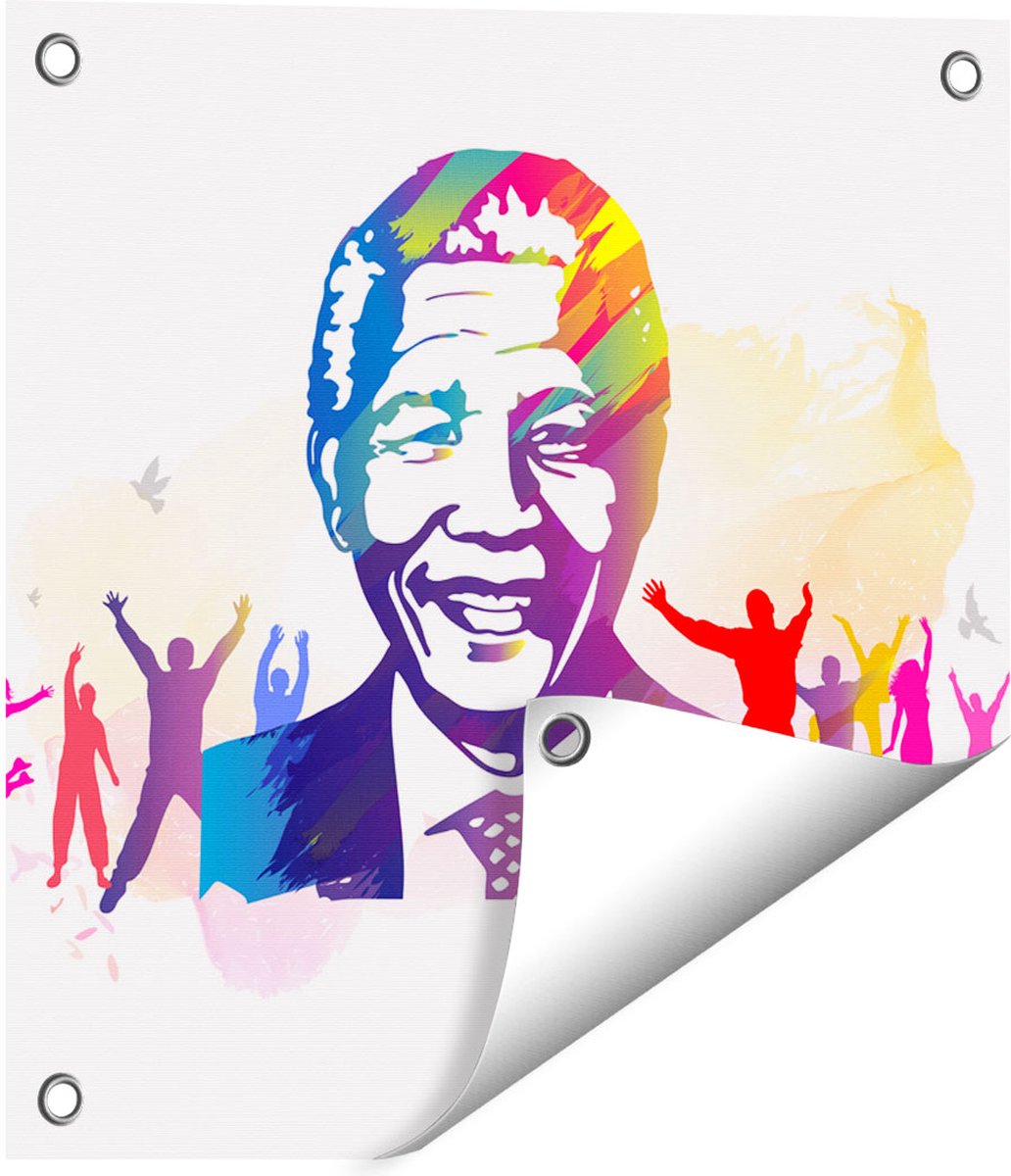 Gards Tuinposter Nelson Mandela - 40x40 cm - Tuindoek - Tuindecoratie - Wanddecoratie buiten - Tuinschilderij Multikleur