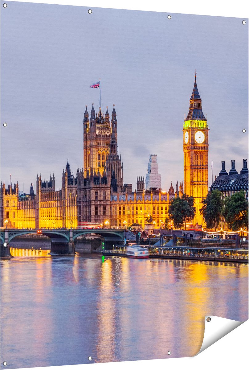 Gards Tuinposter London Big Ben en Westminster Brug - 120x150 cm - Tuindoek - Tuindecoratie - Wanddecoratie buiten - Tuinschilderij Multikleur