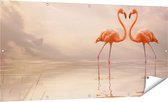 Gards Tuinposter Twee Flamingo's in een Hartjes Vorm - 160x80 cm - Tuindoek - Tuindecoratie - Wanddecoratie buiten - Tuinschilderij