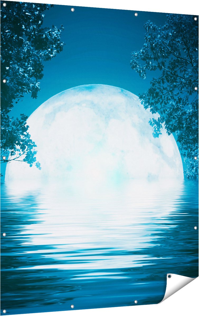 Gards Tuinposter Volle Maan in het Water - 120x160 cm - Tuindoek - Tuindecoratie - Wanddecoratie buiten - Tuinschilderij Multikleur