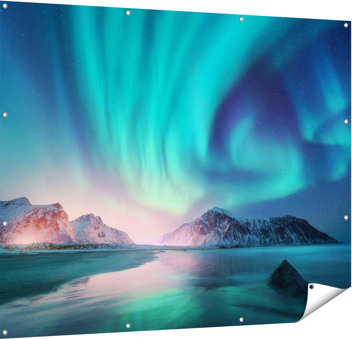 Gards Tuinposter Groene Noorderlicht in Noorwegen - 150x120 cm - Tuindoek - Tuindecoratie - Wanddecoratie buiten - Tuinschilderij Multikleur