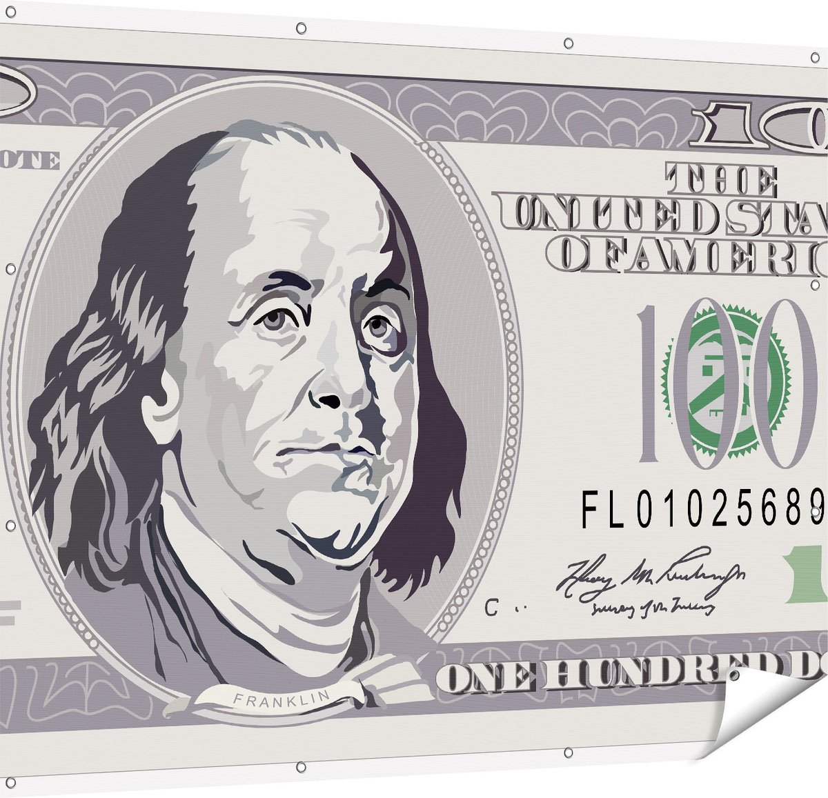 Gards Tuinposter Geld Dollar Biljet - Briefje van 100 Dollar - 150x120 cm - Tuindoek - Tuindecoratie - Wanddecoratie buiten - Tuinschilderij Multikleur