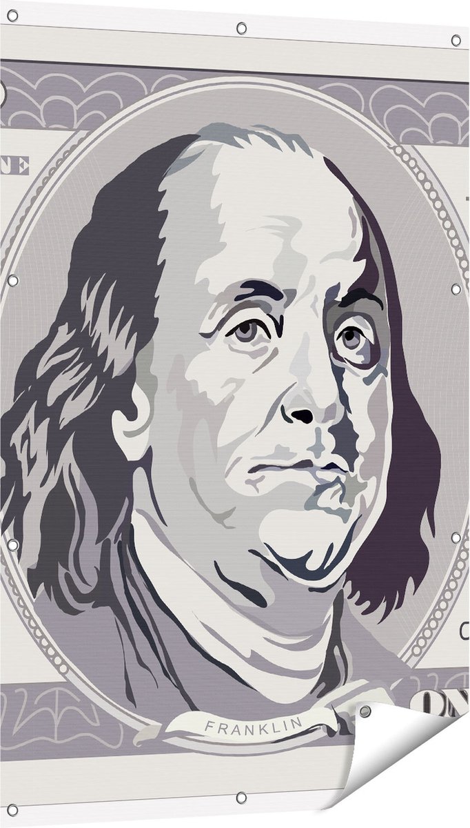 Gards Tuinposter Geld Dollar Biljet - Briefje van 100 Dollar - 80x120 cm - Tuindoek - Tuindecoratie - Wanddecoratie buiten - Tuinschilderij Multikleur