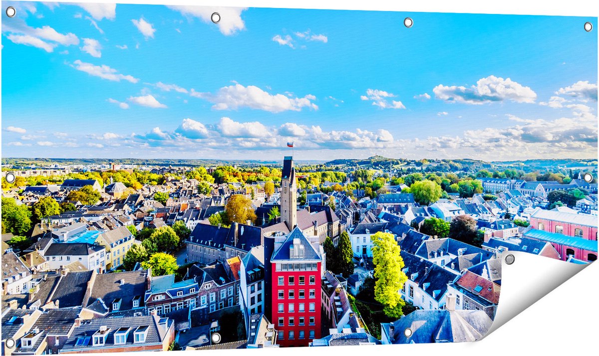Gards Tuinposter Maastricht Stad met Huizen - 120x60 cm - Tuindoek - Tuindecoratie - Wanddecoratie buiten - Tuinschilderij Multikleur
