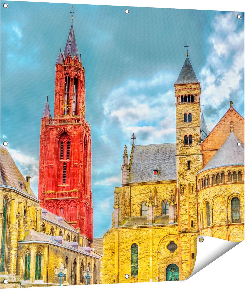 Gards Tuinposter Basiliek van Sint Servaas in Maastricht - 100x100 cm - Tuindoek - Tuindecoratie - Wanddecoratie buiten - Tuinschilderij Multikleur