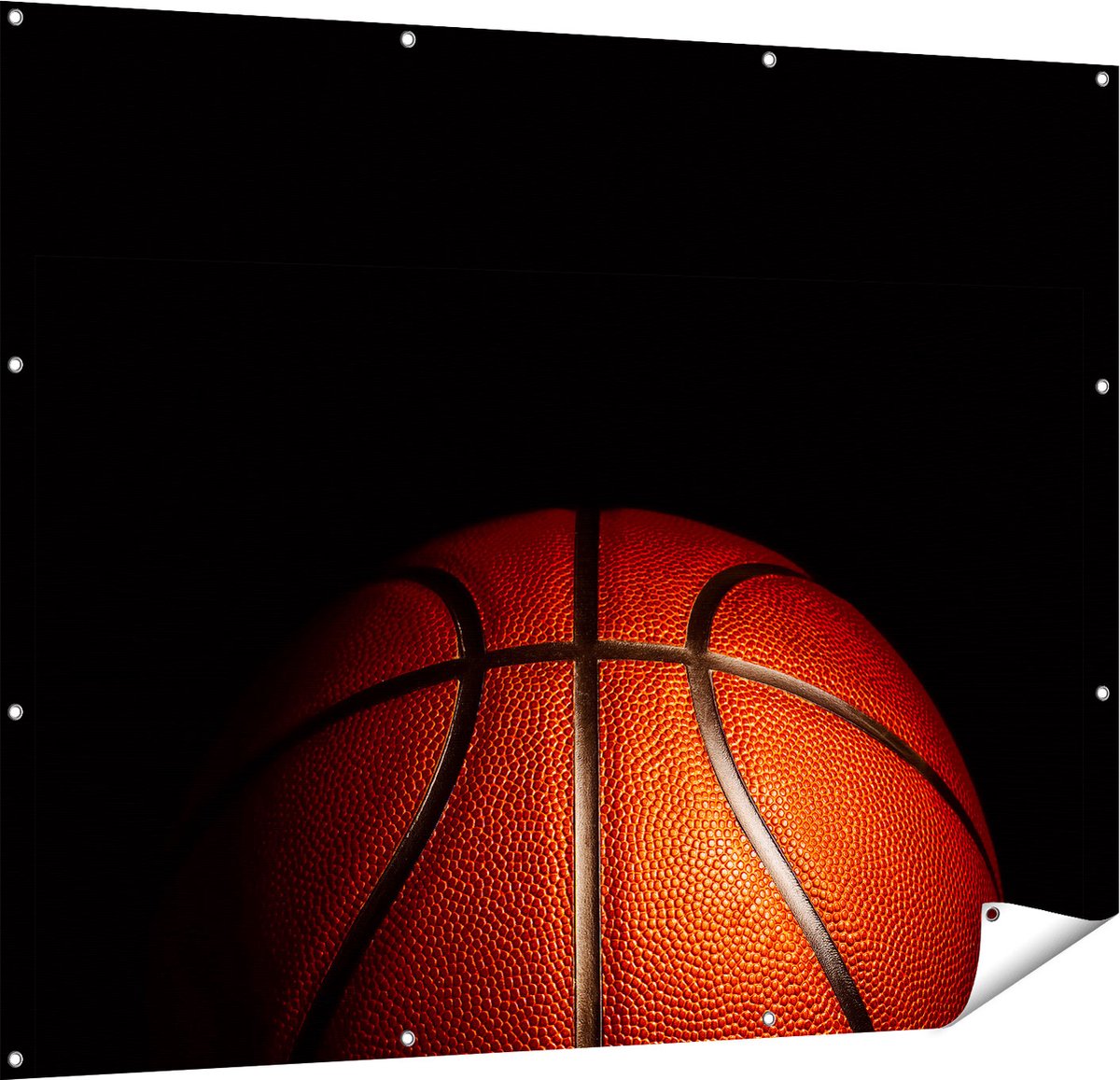 Gards Tuinposter Basketbal op een Zwarte Achtergrond - 150x120 cm - Tuindoek - Tuindecoratie - Wanddecoratie buiten - Tuinschilderij Multikleur