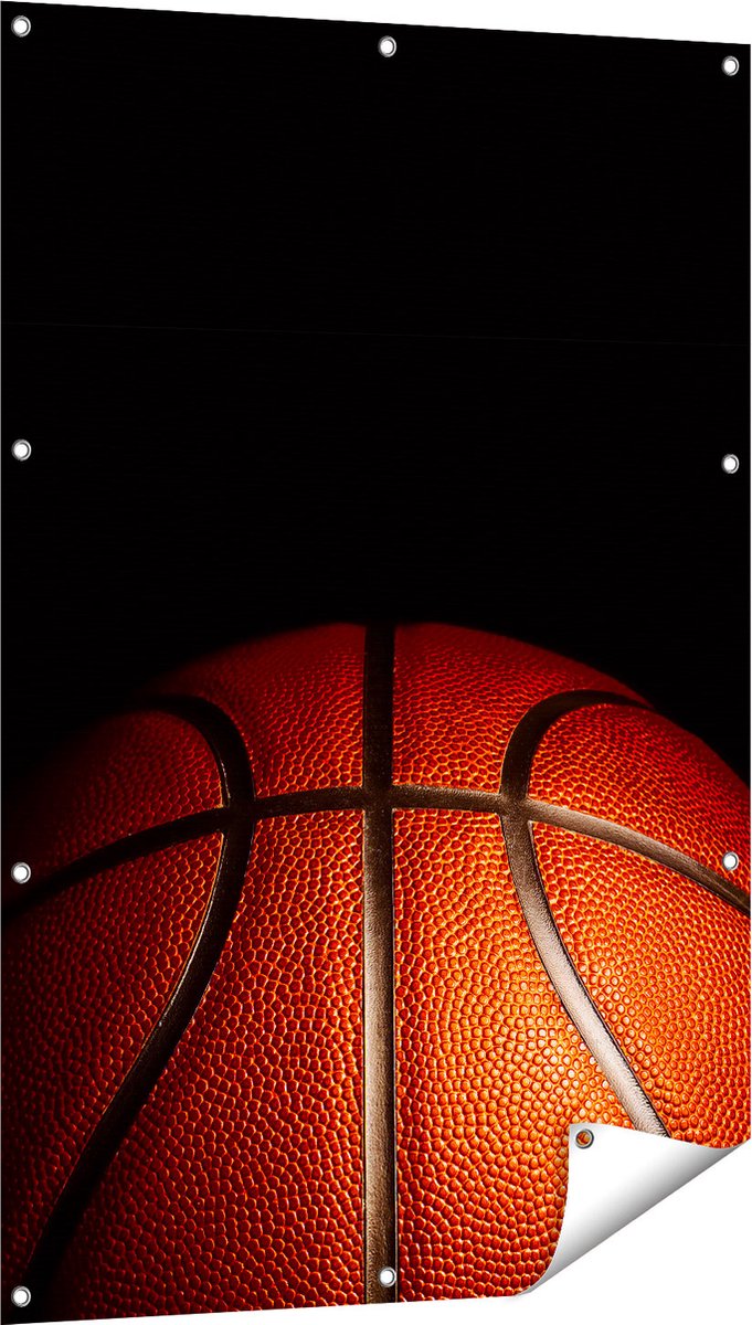 Gards Tuinposter Basketbal op een Zwarte Achtergrond - 80x120 cm - Tuindoek - Tuindecoratie - Wanddecoratie buiten - Tuinschilderij Multikleur