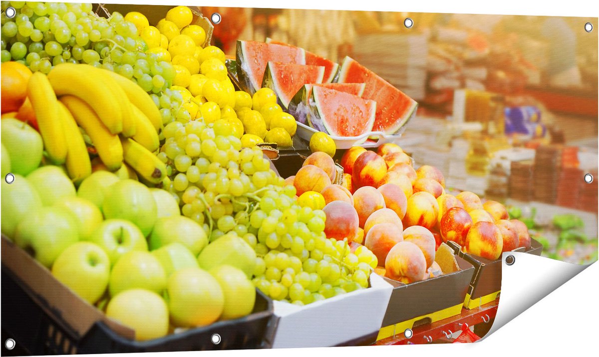 Gards Tuinposter Vers Fruit op de Markt - 120x60 cm - Tuindoek - Tuindecoratie - Wanddecoratie buiten - Tuinschilderij Multikleur