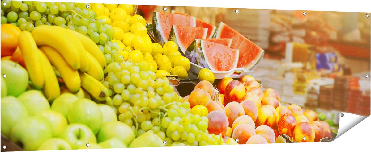 Gards Tuinposter Vers Fruit op de Markt - 210x70 cm - Tuindoek - Tuindecoratie - Wanddecoratie buiten - Tuinschilderij Multikleur