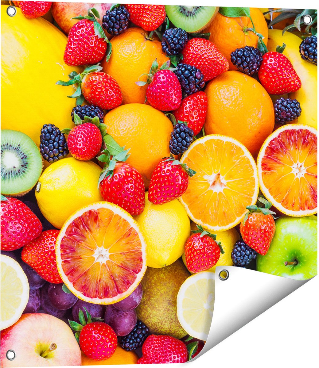 Gards Tuinposter Kleurrijke Fruit Achtergrond - 60x60 cm - Tuindoek - Tuindecoratie - Wanddecoratie buiten - Tuinschilderij Multikleur