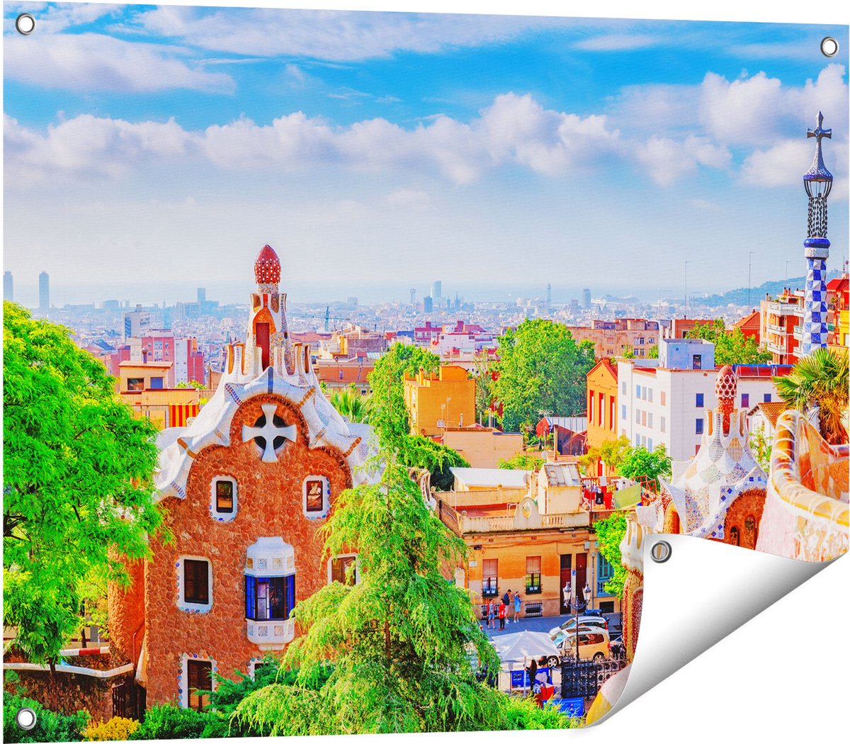 Gards Tuinposter Park G�ell in Barcelona - Kleurrijk - 80x60 cm - Tuindoek - Tuindecoratie - Wanddecoratie buiten - Tuinschilderij Multikleur