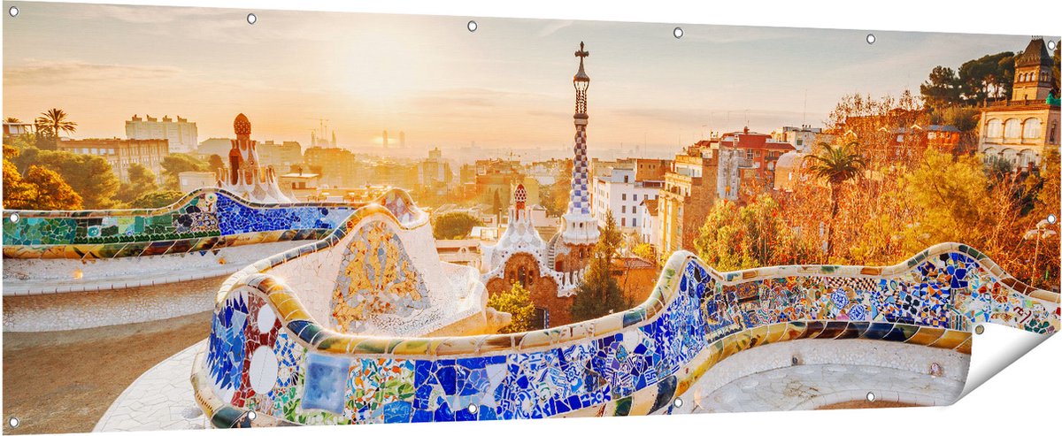 Gards Tuinposter Park G�ell in Barcelona - 210x70 cm - Tuindoek - Tuindecoratie - Wanddecoratie buiten - Tuinschilderij Multikleur