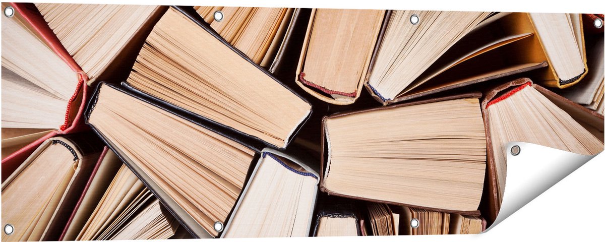 Gards Tuinposter Boeken Bladzijdes bij elkaar - 120x40 cm - Tuindoek - Tuindecoratie - Wanddecoratie buiten - Tuinschilderij Multikleur