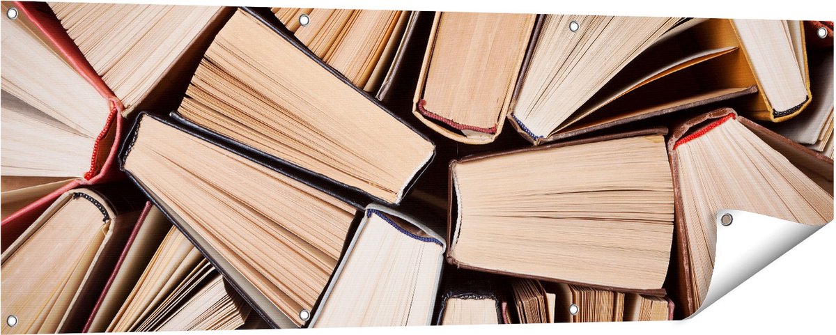Gards Tuinposter Boeken Bladzijdes bij elkaar - 150x50 cm - Tuindoek - Tuindecoratie - Wanddecoratie buiten - Tuinschilderij Multikleur